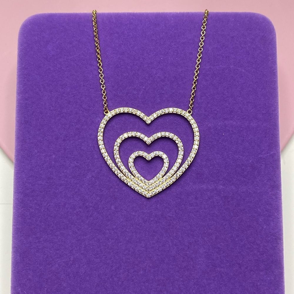 💛 Classic Gold Plated 925 Heart Layer CZ Necklace